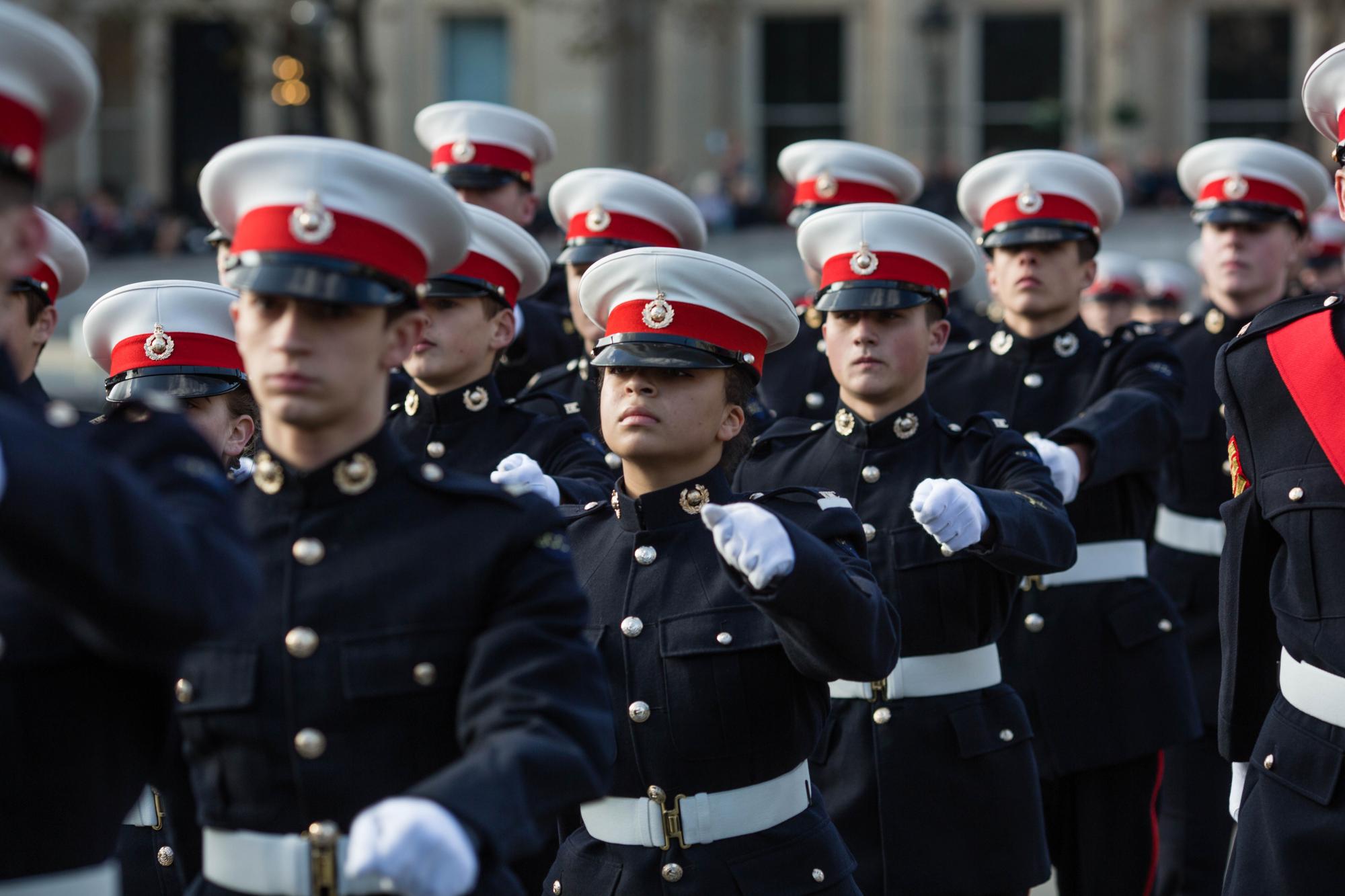Royal Marine Cadets marching in uniform