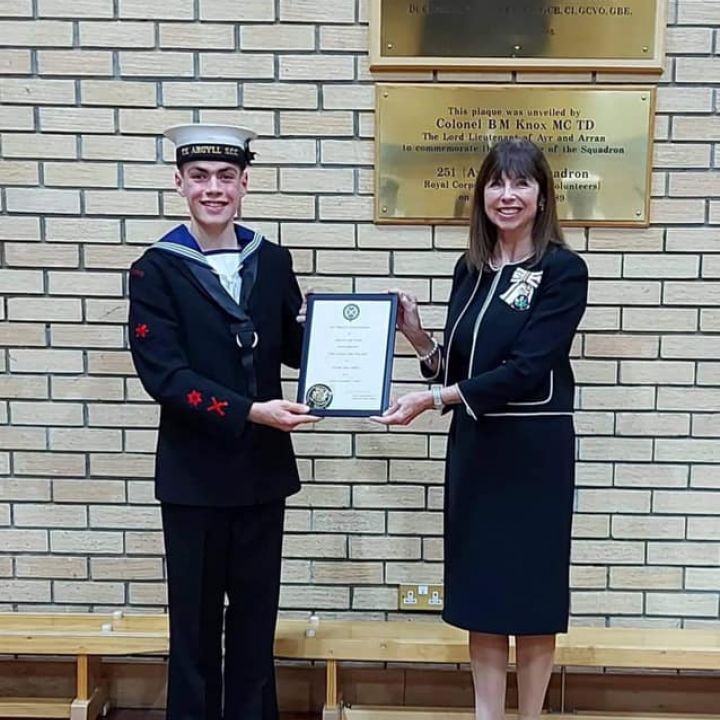 AC Luke receiving his badge and certificate from the Lord Lieutenant of Ayrshire and Arran.
