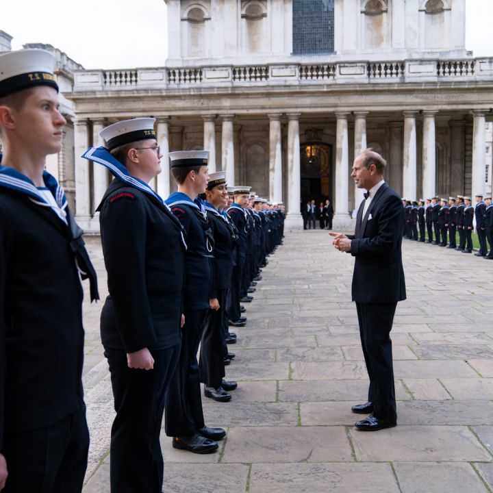 Image of HRH The Earl Of Wessex speaking with sea cadets