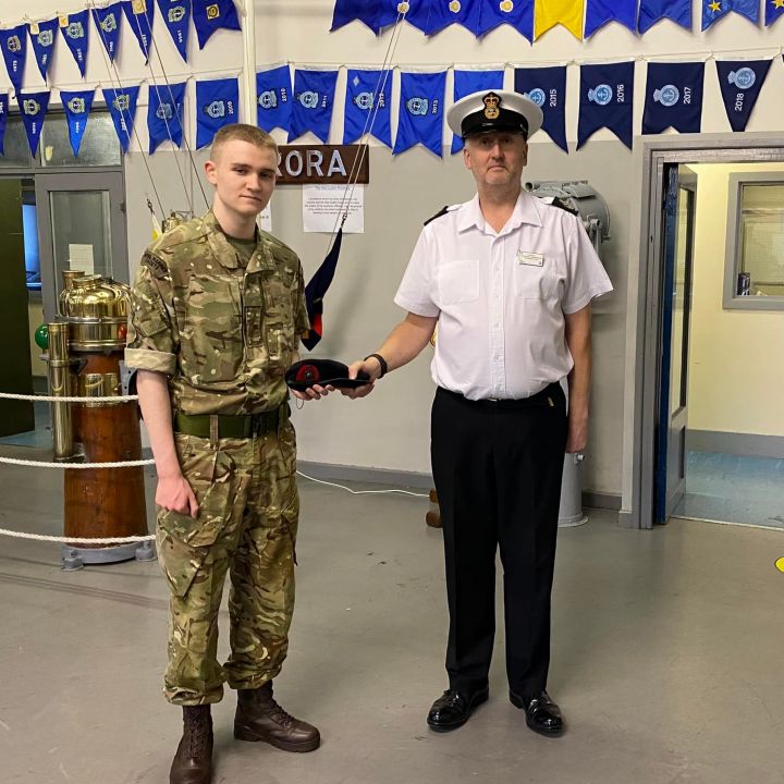 Marine Cadet Swires awarded his beret