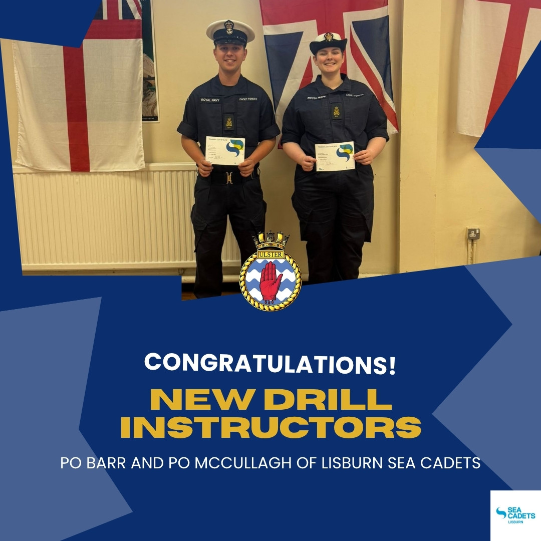 Image of New Drill Instructors holding their certificates with text congratulating them