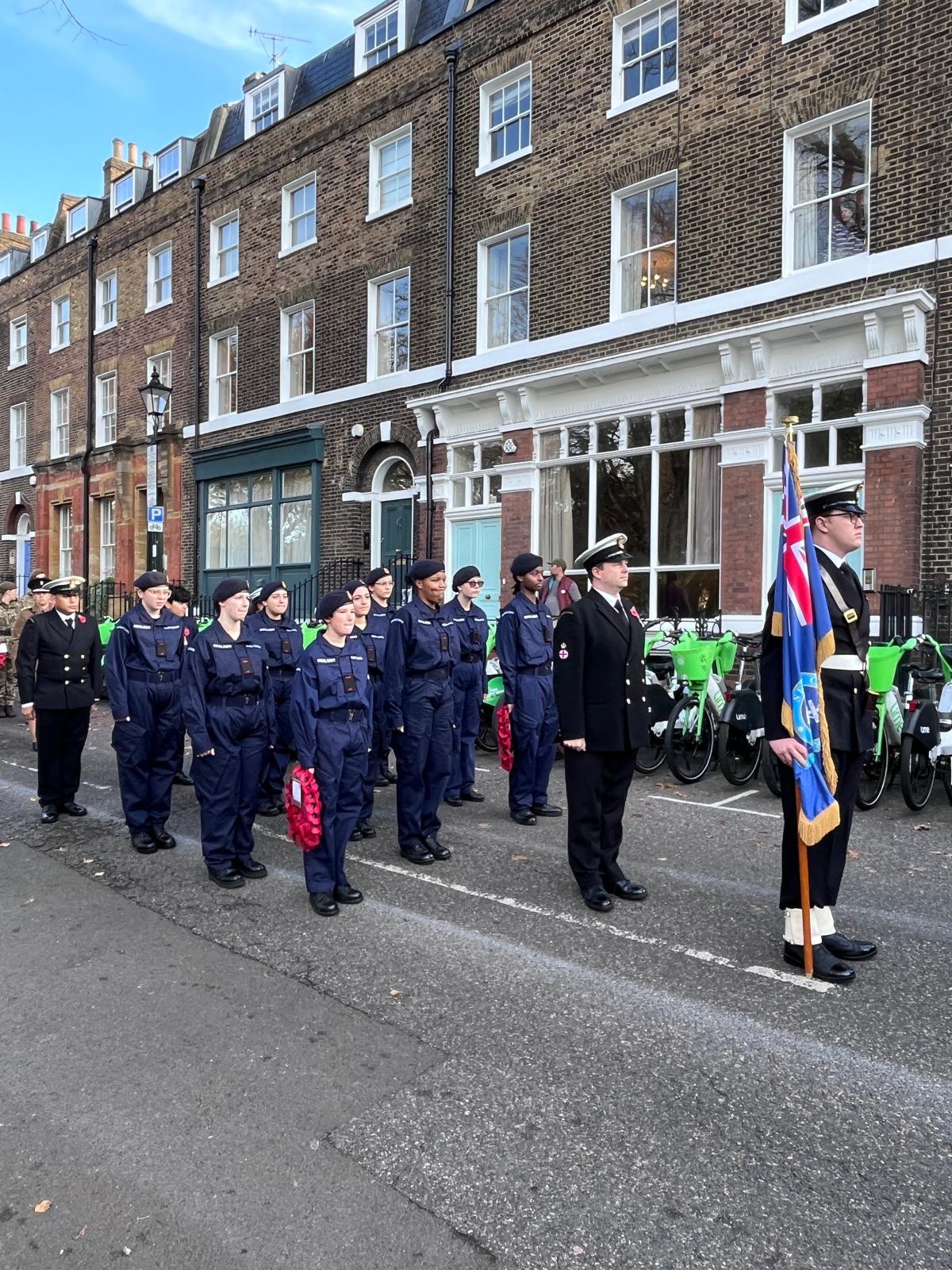 TS Quails ships company assembled ahead of the parade, at Highbury Fields. November 2025