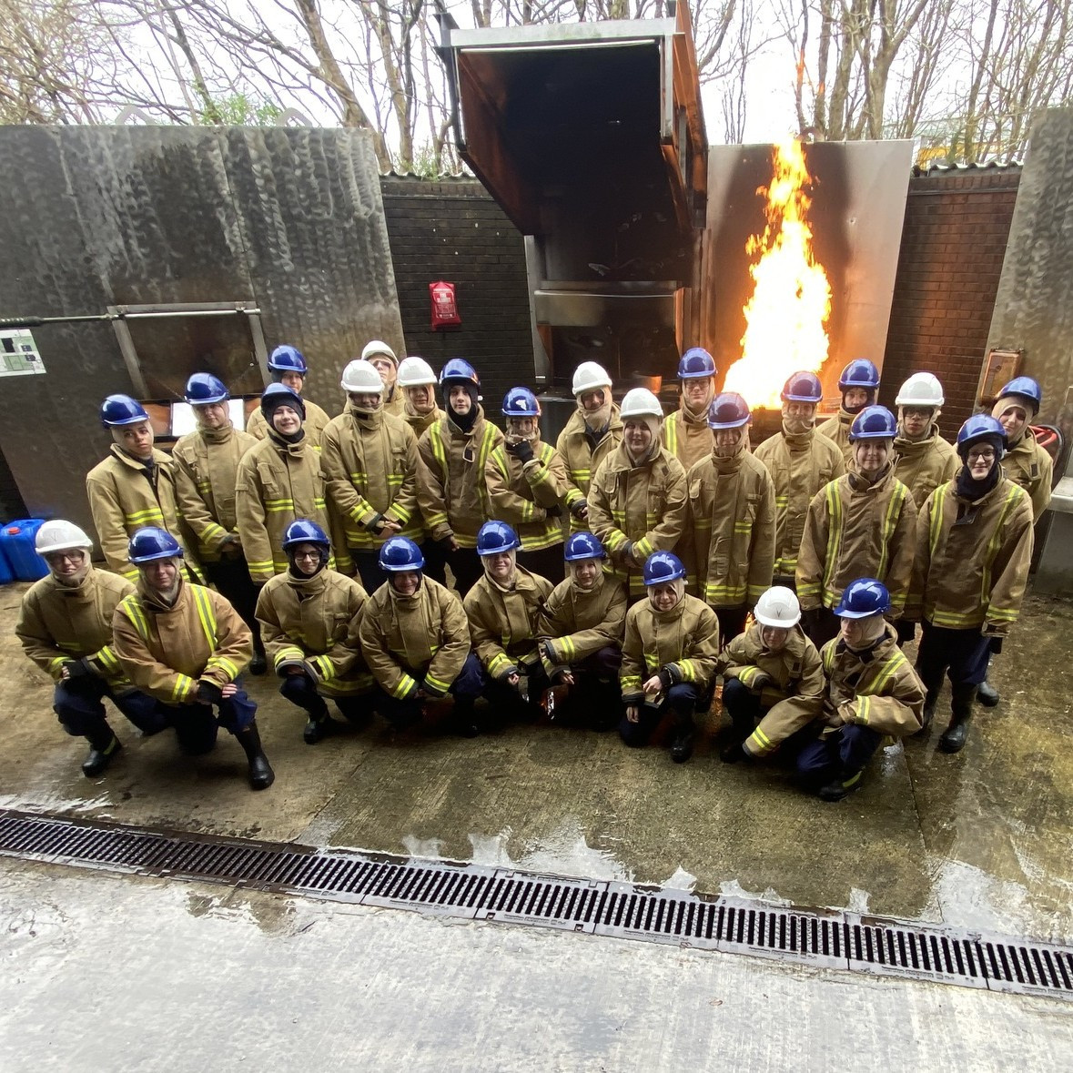 South East District Sea Cadets after fire fighting at HMS Raleigh.