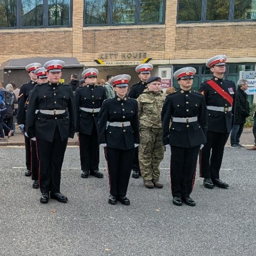 The Royal Marines Cadet Detachment stood to attention following the Remembrance Parade.