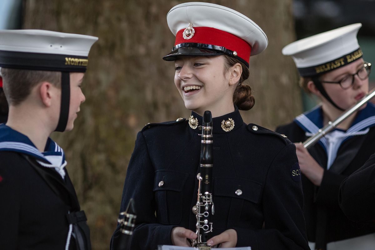 Girls and boys playing music in the Sea Cadet band